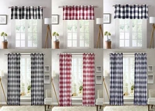 1 Piece Plaid Courtyard Buffalo Checker Grommet Top Window Curtain Valance