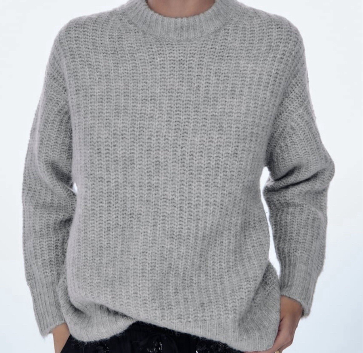 Zara Sweater Womens Large Gray Pullover Knit Regular Sleeves Crew Neck  Preppy