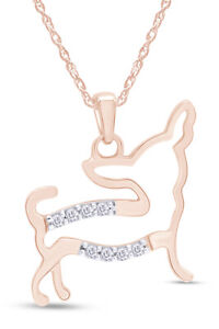 0.10 Ct Lab Grown Diamond Chihuahua Pendant Necklace 10K Rose Gold