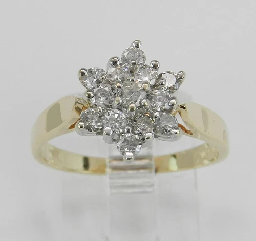 Vintage Estate 14K Yellow Gold Plated Moissanite Cocktail Cluster Snowflake Ring