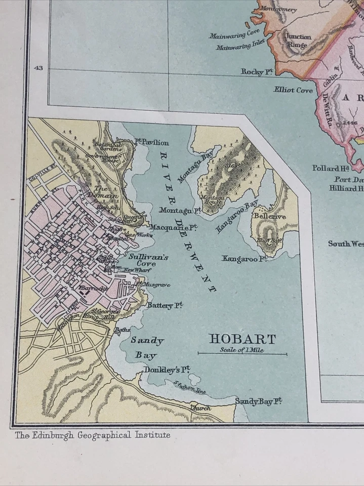 1910: Antique Map Tasmania Vintage 110 Yrs Old Colour Print Railways Gift #85 CS - Image 3 of 4