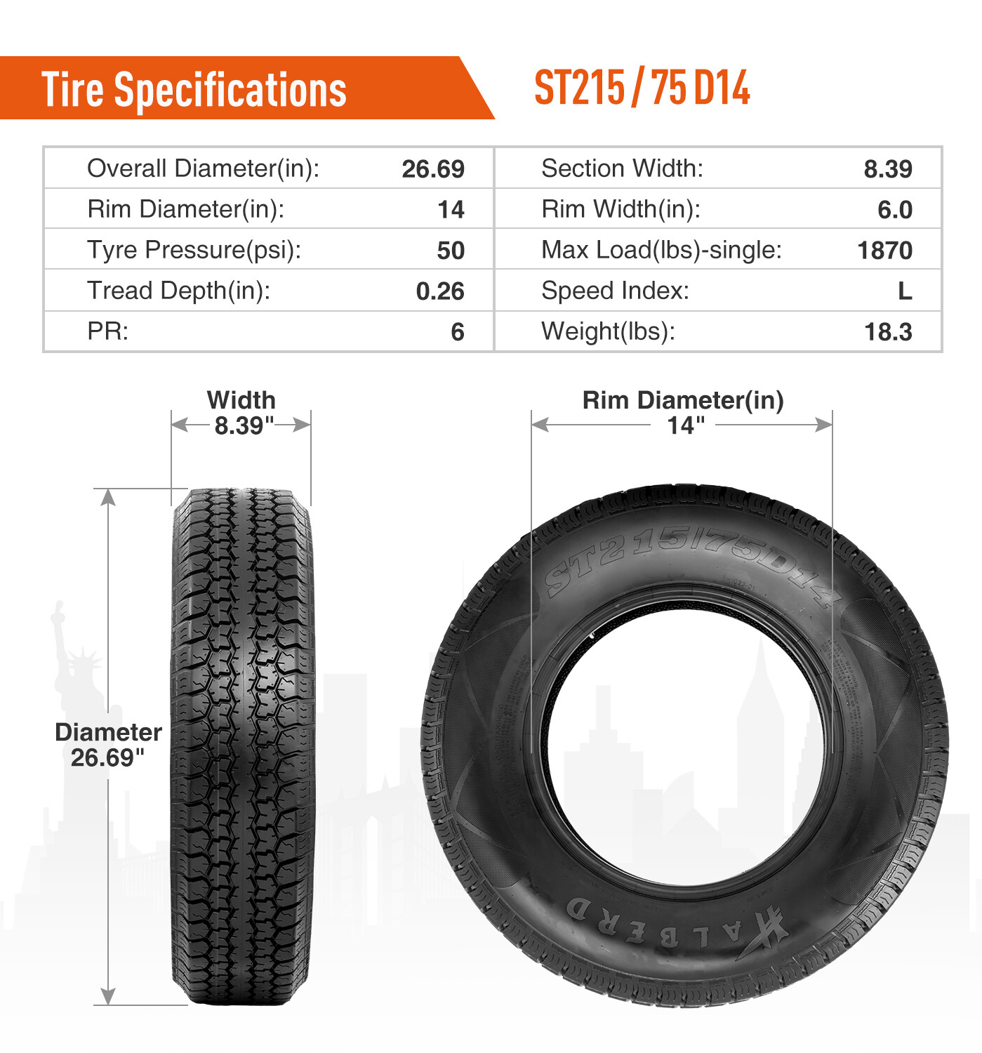 Set Of 2 Halberd ST215/75D14 Trailer Tires – Heavy Duty 6-Ply, 14" Rim, 50 PSI Max