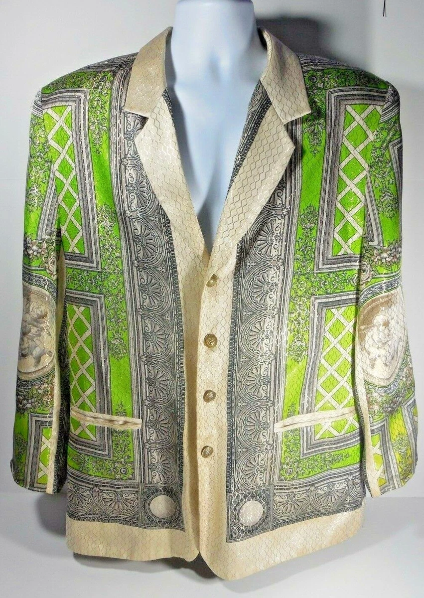 Mens Joey Richi Gold Label Designer Suit Jacket Coat Large Silk Angels Cherubs