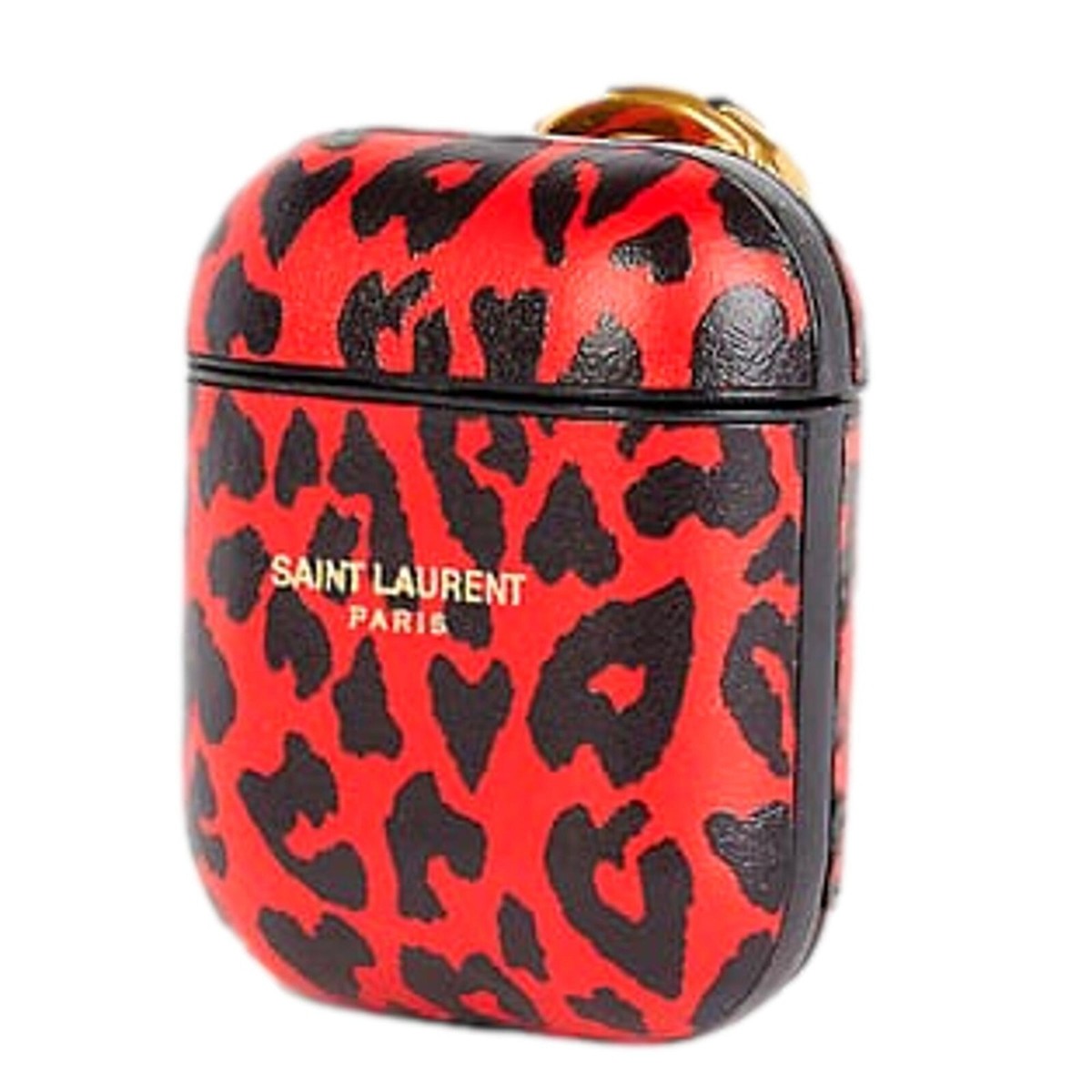 YVES SAINT LAURENT AirPodsケース Saint Laurent Leopard Print Black and Red Leather Airpods Case NEW