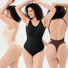 Women Tummy Control Full Body Shaper Unseamed Thong Defining Bodysuit Shaper
