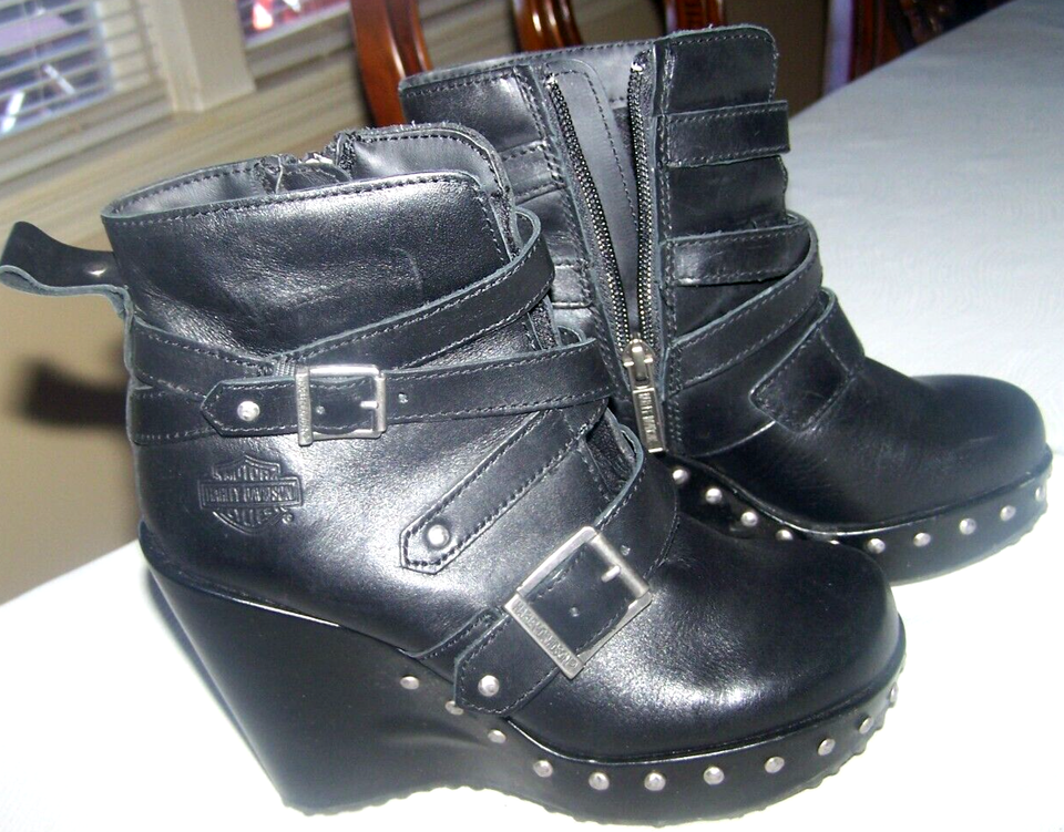 Harley Davidson Motor Cycles Black Studded Zip Women's Boots Size 5 M