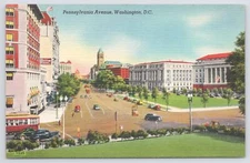 Linen~Panorama Pennsylvania Avenue Washington DC~Vintage Postcard