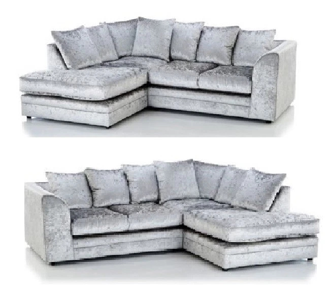 Crushed velvet corner sofa with footstool deals