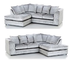Crushed Velvet Sofa Corner Suite 3 2 Seater Swivel Armchair Silver Set Chairs