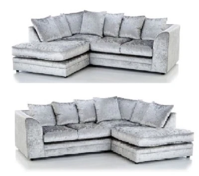 Crushed Velvet Sofa Corner Suite 3 2 Seater Swivel Armchair Silver Set Chairs