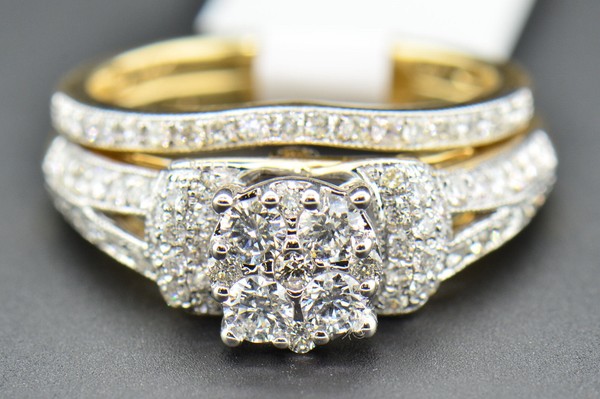 Diamant Braut Set Verlobungsring & Ehering 14K Gelbgold 1.25 Karat-image