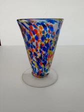 1Source Inc Signature Hand Blown Art Glass Colorful Pedestal Trumpet Vase 6”