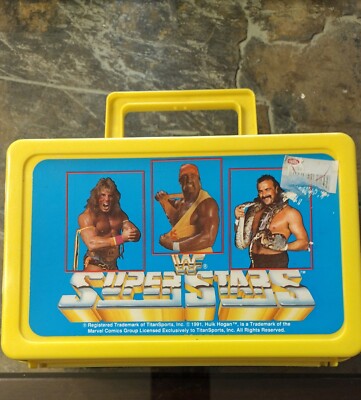 Vintage WWF Superstars 1991 Yellow Pencil Figure Case Lunchbox