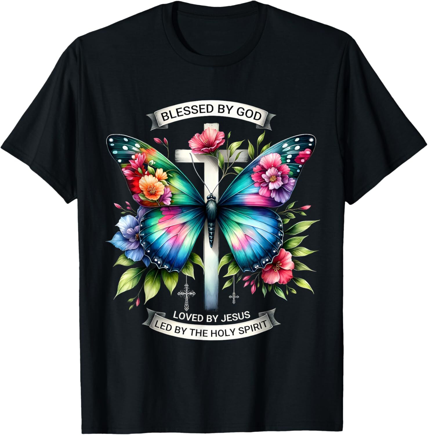 Blessed by God Loved by Jesus Christian Jesus Butterfly. T-Shirt Hoodie