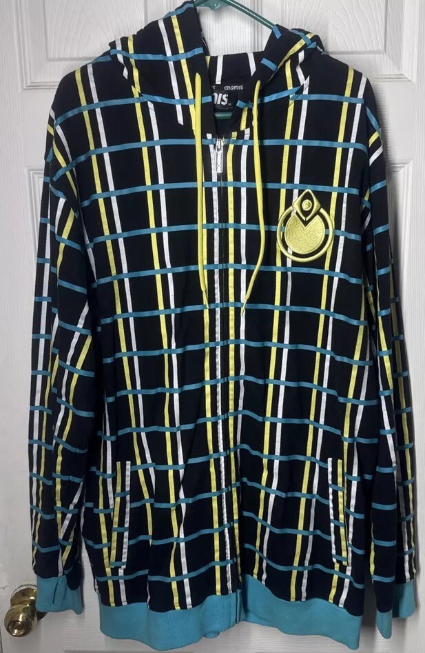 Vintage Nomis Hoodie Mens XL Black Yellow Blue OG Mystery Plaid