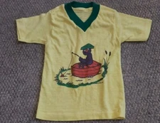 VTG Childs Muppets Inc T-Shirt Grover Fishing in Boat Single Stitch Cute V Neck
