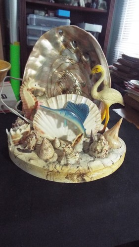 SHELL TV LIGHTED LAMP/ART DECO /FLORIDA VINTAGE FLAMINGO SHELL LAMP/ART ...