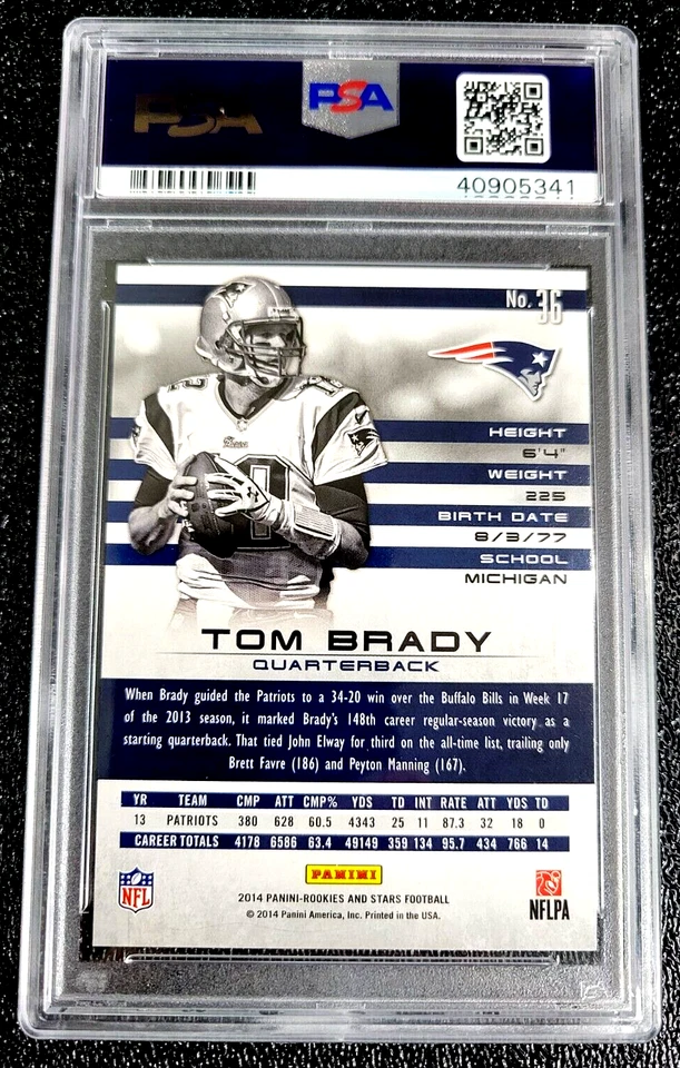 SAPPHIRE SP /25 PSA 10 GEM MINT 2014 TOM BRADY R&S LONGEVITY #36 S131 - Image 2 of 2