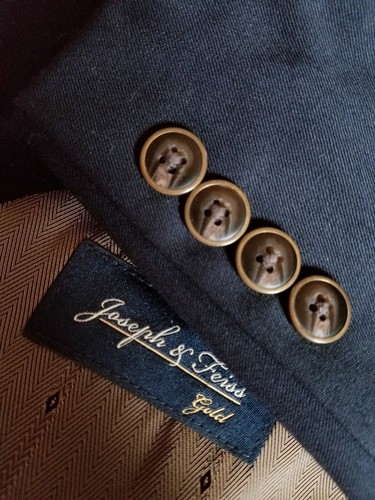 NWOT 50R joseph & feiss Navy Blue Wool Blazer gold button Sport Coat Jacket
