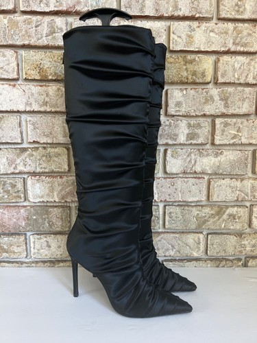 NEW Stuart WEITZMAN Strt Ruched 100 Satin Knee-High Boot in black Size 6 - Picture 3 of 12