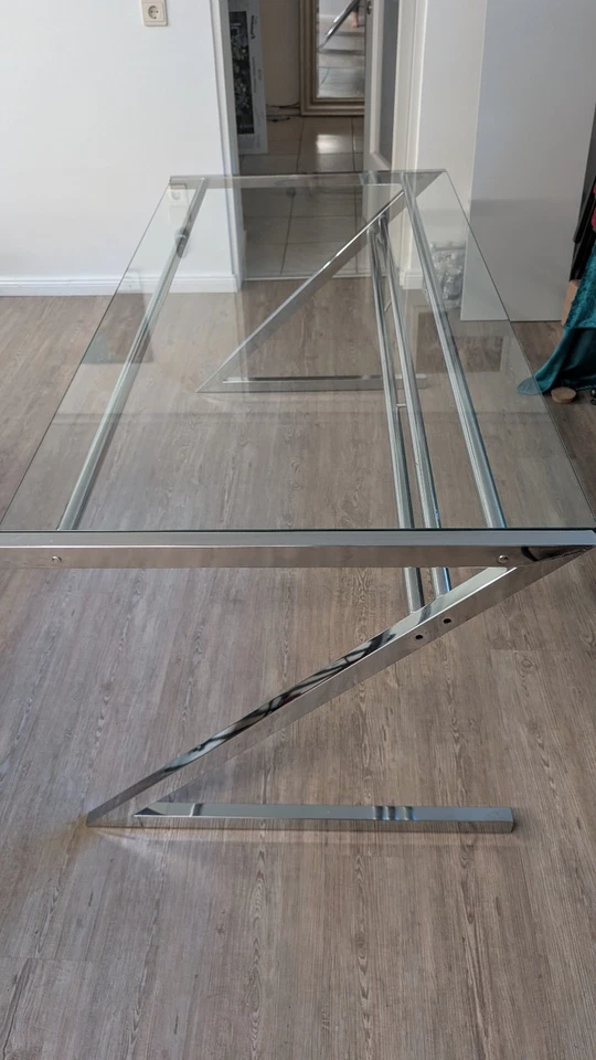 Glas Schreibtisch, Chromagan Z Gestell, 166 cm breit, 80 cm tief, 72 cm höhe - Bild 2 von 3