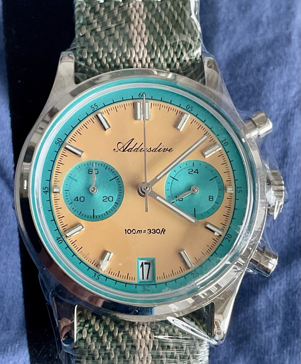 NIB Addiesdive Sand Teal Chronograph Wrapped In Plastic 24 Hour