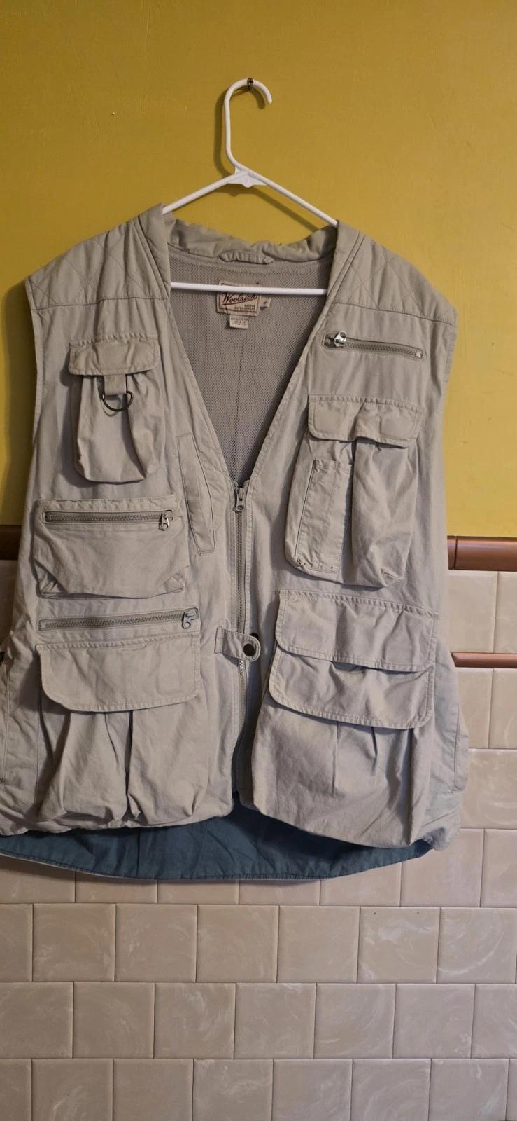 vintage WOOLRICH 584 Fishing Hunting Photography Khaki Vest/Jacket men XL