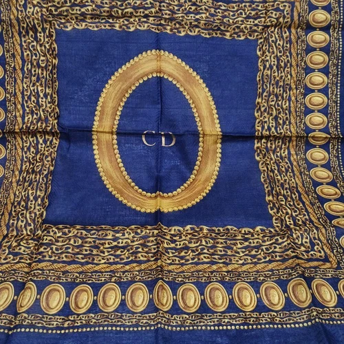 Mouchoir Christian Dior coton 50cm 19" carré fleur bleu