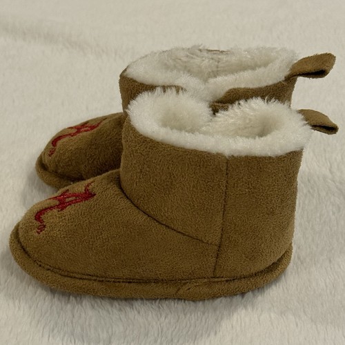 Alabama Crimson Tide Plush Booties Brown Logo Faux Fur Team Sport Baby 3-6M Sz 2 - Picture 8 of 15