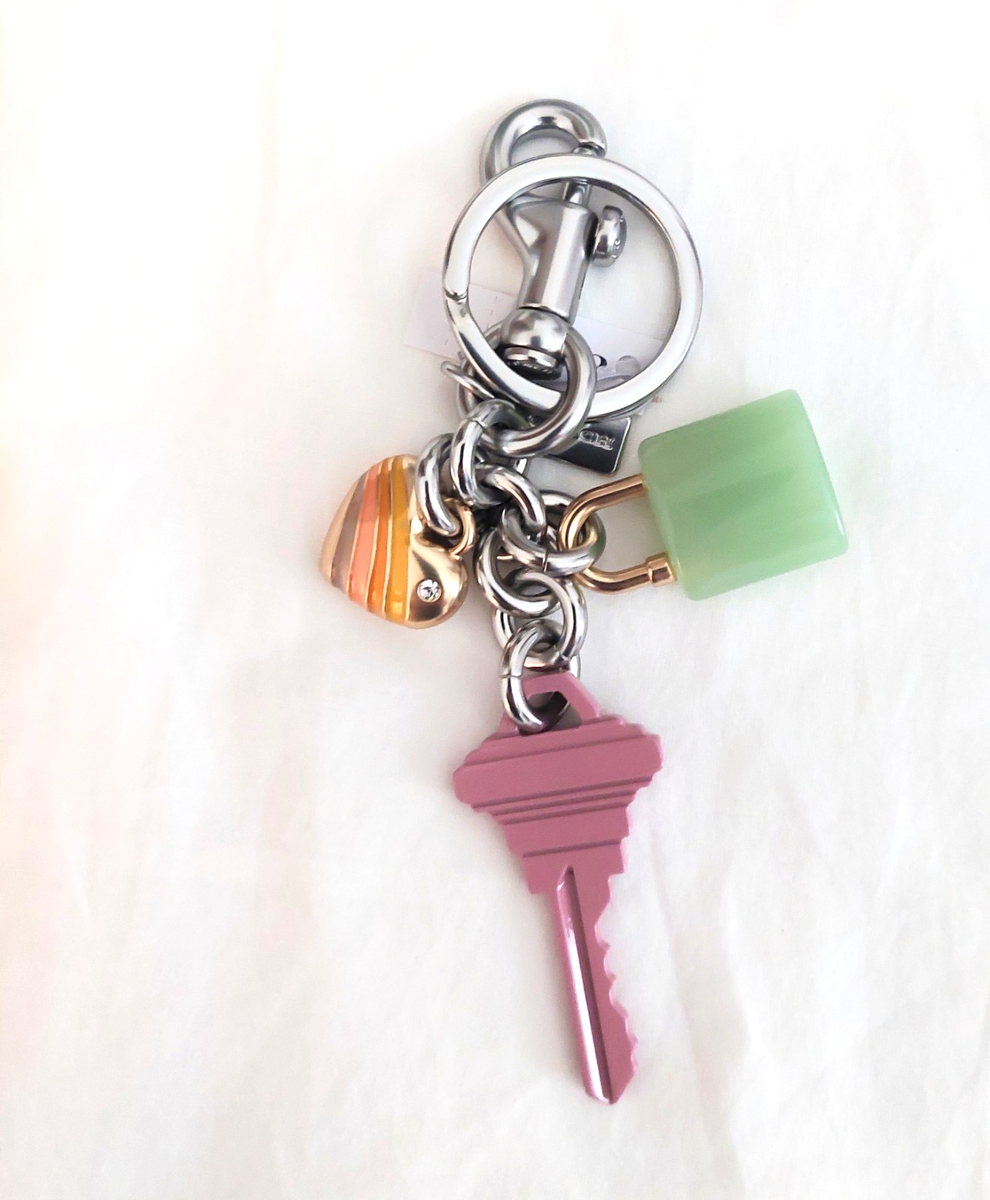 Coach Colorful Heart Key Lock Key Fob Keychain Handbag Charm