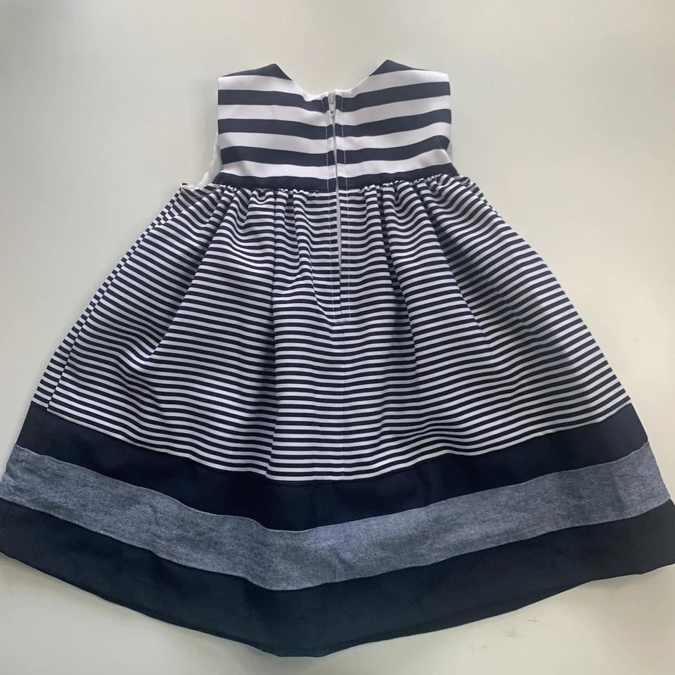 Vestido Bonnie Jean 18 Meses Azul Blanco Rayas Marinero Náutico Bebé Niña Foto 3 de 3