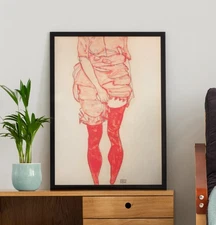 Egon Schiele Stehende Frau in Rot Canvas/Poster Wall Art - Modern Print