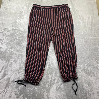 Anthropologie Striped Jogger Pants Black Red White Elastic Waist Size L Fits 35''