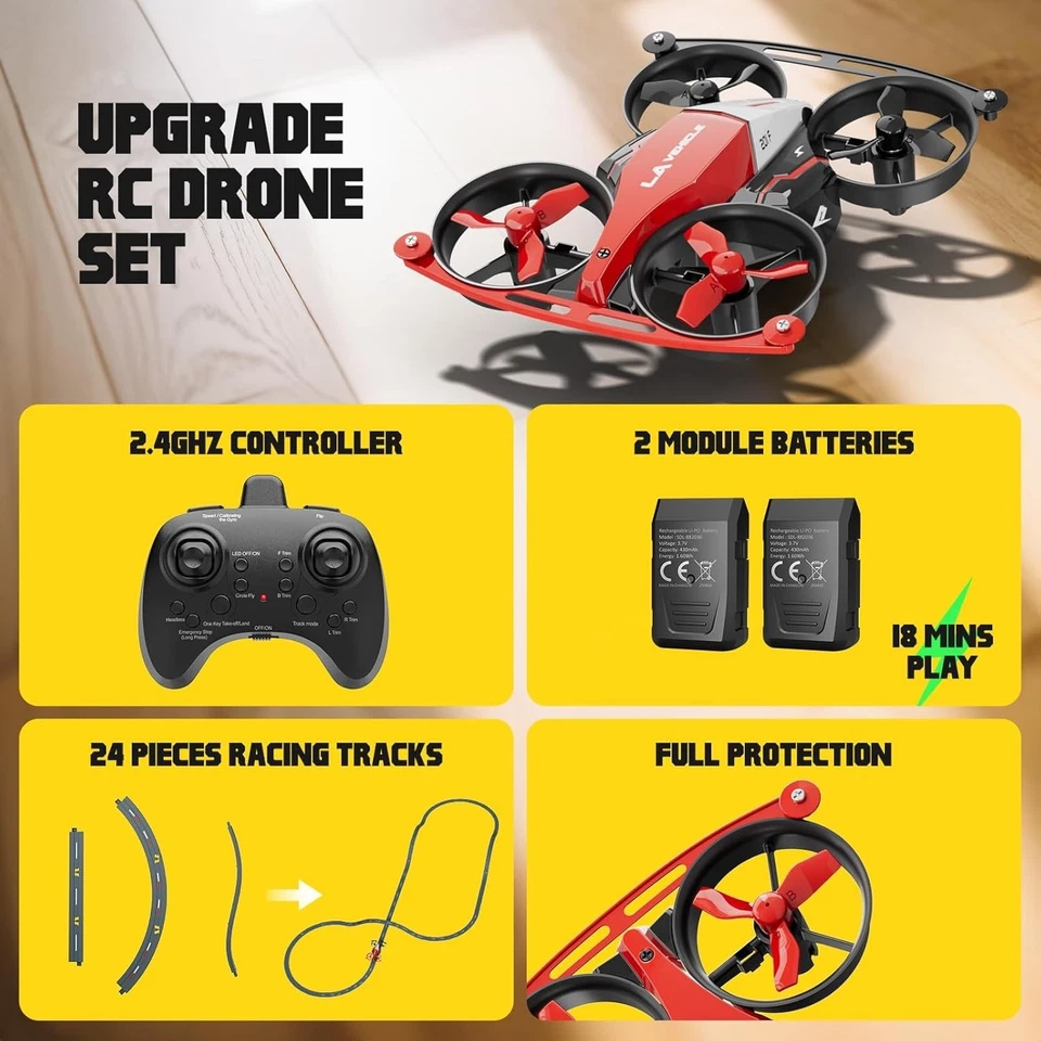 2-in-1 Mini Drone & RC Car – Kids Drone with Track Racing, 360 Flip, Altitude Ho - Image 3 of 4