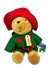 Paddington Bear Stuffed Animal Plush Christmas Holiday Green Coat Red Hat 1996