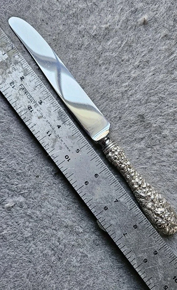 Cuchillo antiguo de plata de ley 925 y acero The Stieff Co. Rose Foto 3 de 4