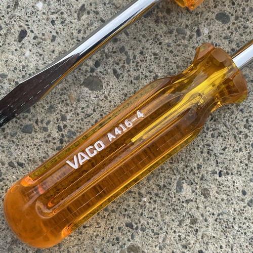 Vintage VACO Flat Slotted Screwdriver A416-3 & A416-4 1/4” Amber Handle Set NEW - Bild 4 von 6