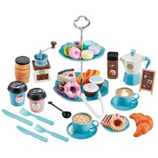 RUIG ETc9mv5C Pretend Tea Party Set, 38-Piece Coffee Maker and Play Food Dessert