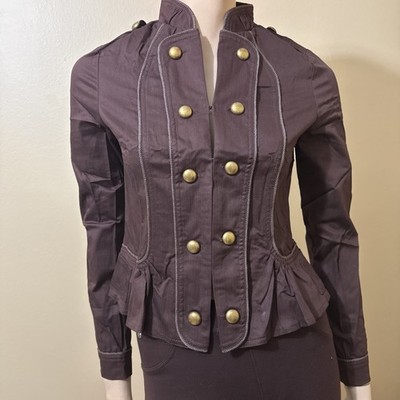 Women s Brown Cotton Casual Stretch Slim Unlined Metal Button Hook Size S Jacket