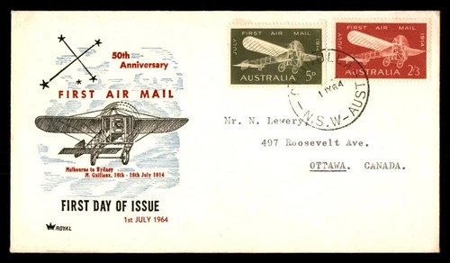 Mayfairstamps Australia FDC 1964 Airplane First Air Mail Anniversary First Day C