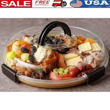 Dual Function Charcuterie Board Bamboo W/ 5 Compartments Portable Food Tray New