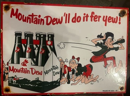 Mountain Dew 1961 Vintage Porcelain Sign Country Store