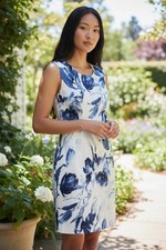  Votre Nom Dress Womens 8 Blue Floral Sleeveless Scoop Neck Cotton Fit Flare