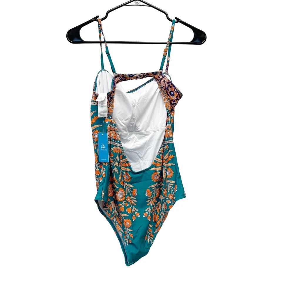Cupshe 女式花卉波西米亚印花 Cheeky One Piece 泳装绿色 L 码 — 第 3/4 张图片