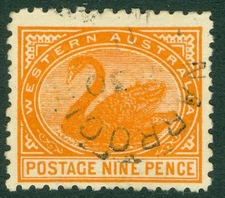 SG 157 Western Australia 1905-12. 9d orange, perf 11. Very fine use CAT £200