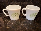 2 Vintage Pyrex Coffee Cups Mugs Summer Impressions Green Honeydew Milk Glass