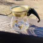 Vintage  MCM  1960s PYREX Tea Coffee Syrup Carafe Gold Clover Mini 4” Flip Lid