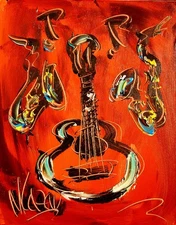 GUITAR   POP ART  PAINTING Impasto  Abstract   CANVAS ORIGINAL FO7T