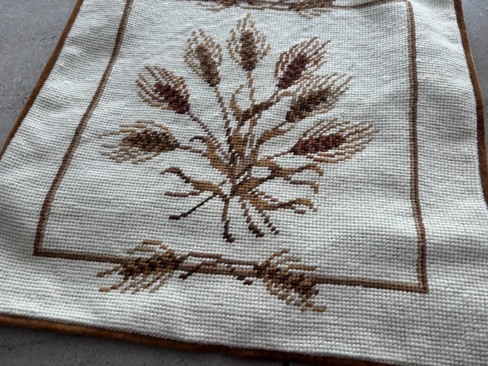 NUEVA Funda Almohada Hecha a Mano Lana Punta de Aguja Plantas Trigo Granja Marrón Tostado 14" Foto 2 de 3