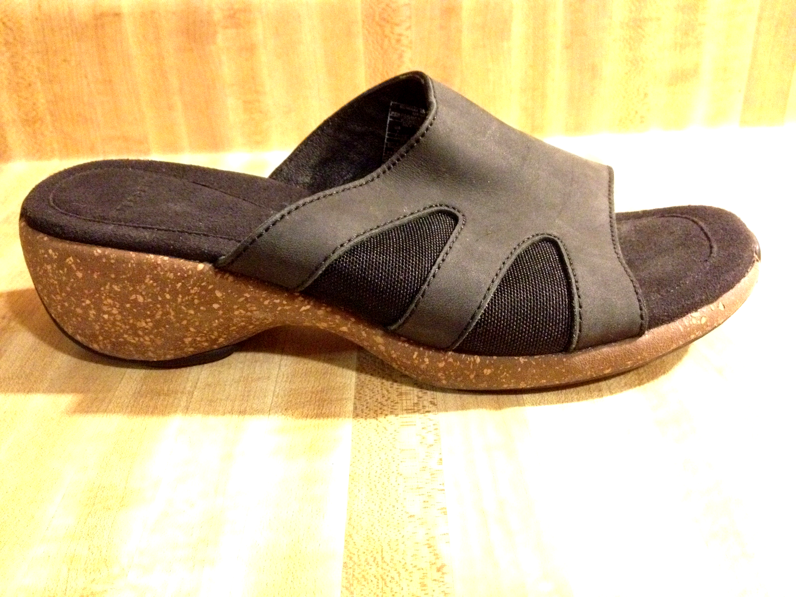 Merrell sandalo donna 7M meridiana slide nero pelle sughero zeppa punta aperta